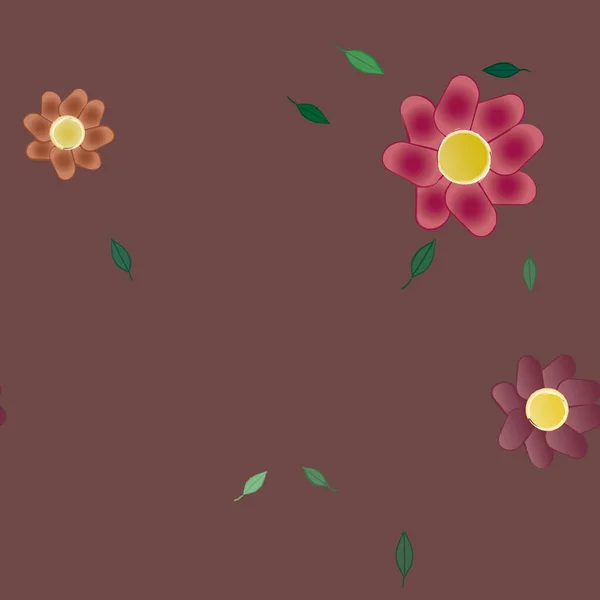 Composición Diseño Con Flores Simples Hojas Verdes Ilustración Vectorial — Vector de stock