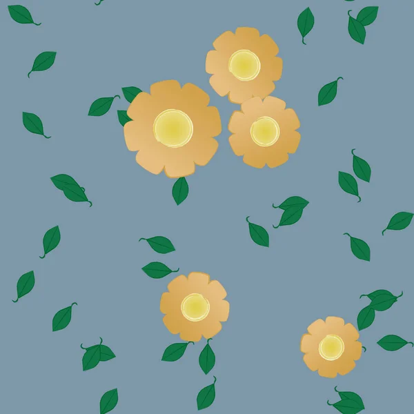 Design Sammansättning Med Enkla Blommor Och Gröna Blad Vektor Illustration — Stock vektor