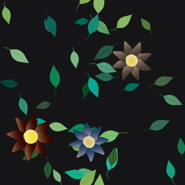 Composition Design Avec Fleurs Simples Feuilles Vertes Illustration Vectorielle — Image vectorielle