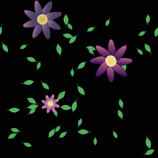 Composição Design Com Flores Simples Folhas Verdes Ilustração Vetorial —  Vetores de Stock