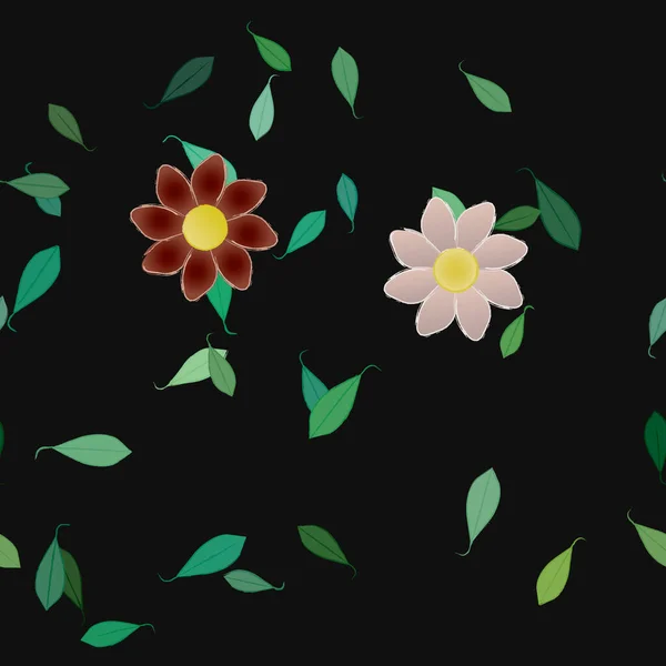 Composición Diseño Con Flores Simples Hojas Verdes Ilustración Vectorial — Vector de stock