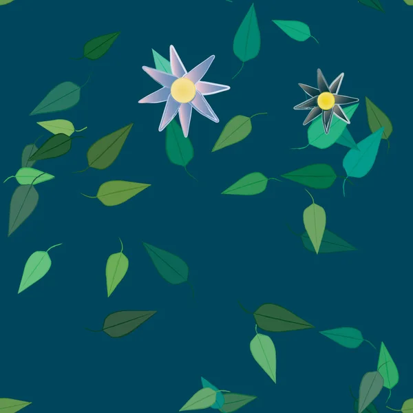 Composición Diseño Con Flores Simples Hojas Verdes Ilustración Vectorial — Archivo Imágenes Vectoriales