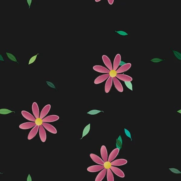 Composição Design Com Flores Simples Folhas Verdes Ilustração Vetorial — Vetor de Stock