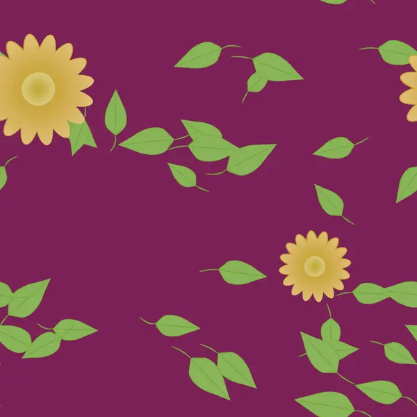 Composición Diseño Con Flores Simples Hojas Verdes Ilustración Vectorial — Archivo Imágenes Vectoriales