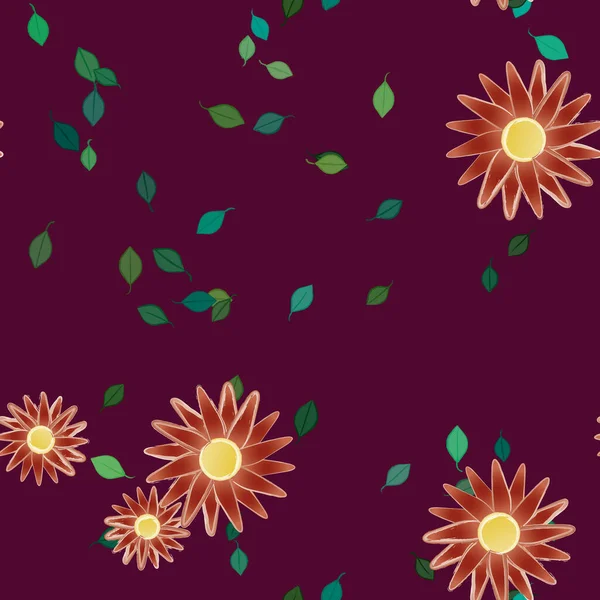 Composition Design Avec Fleurs Simples Feuilles Vertes Illustration Vectorielle — Image vectorielle