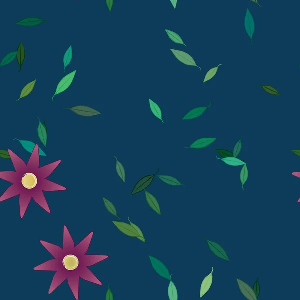 Composição Design Com Flores Simples Folhas Verdes Ilustração Vetorial — Vetor de Stock