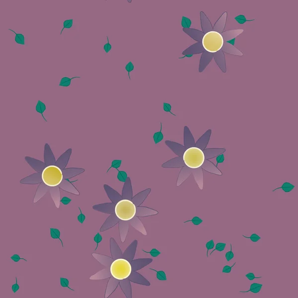 Composición Diseño Con Flores Simples Hojas Verdes Ilustración Vectorial — Vector de stock