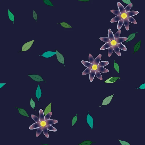 Illustration Vectorielle Pétales Fleurs Été Avec Feuilles Fond Botanique — Image vectorielle