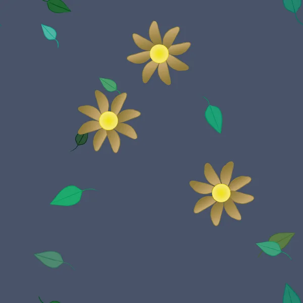 Composition Design Avec Fleurs Simples Feuilles Vertes Illustration Vectorielle — Image vectorielle