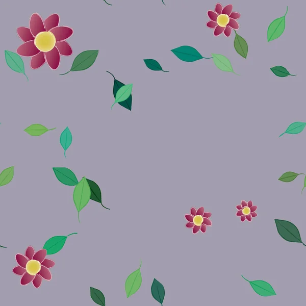 Composición Diseño Con Flores Simples Hojas Verdes Ilustración Vectorial — Vector de stock