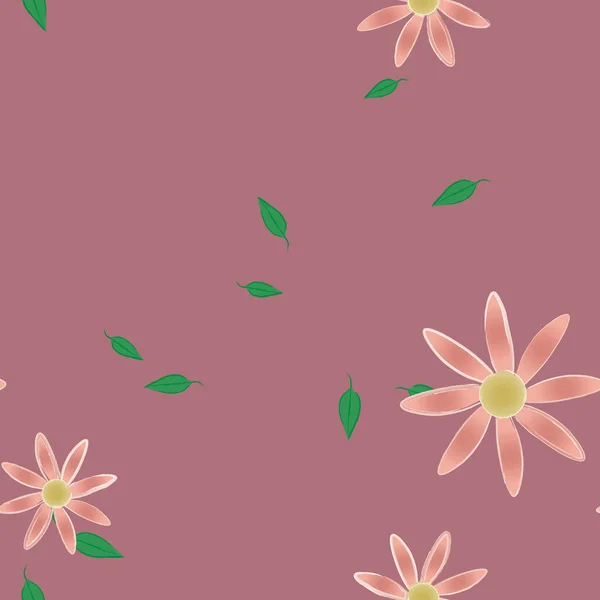 Vector Ilustración Flores Verano Pétalos Con Hojas Fondo Botánico — Vector de stock