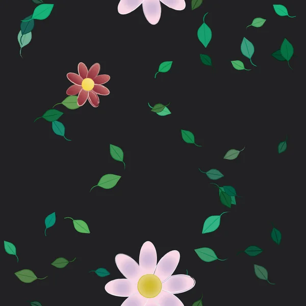 Composição Design Com Flores Simples Folhas Verdes Ilustração Vetorial —  Vetores de Stock