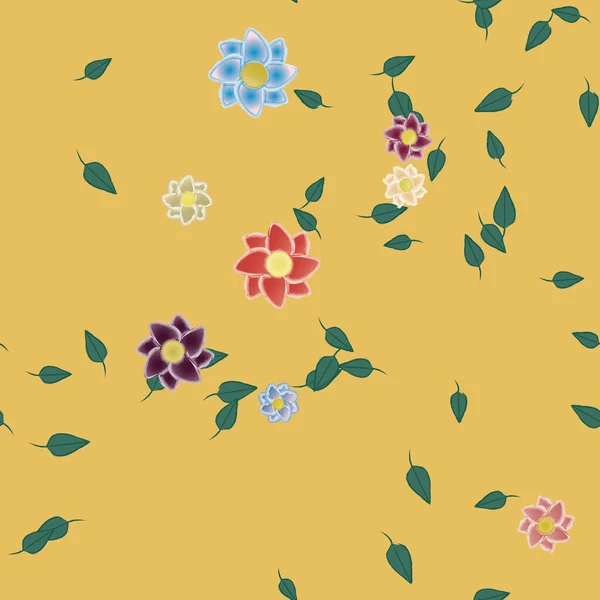 Composition Design Avec Fleurs Simples Feuilles Vertes Illustration Vectorielle — Image vectorielle