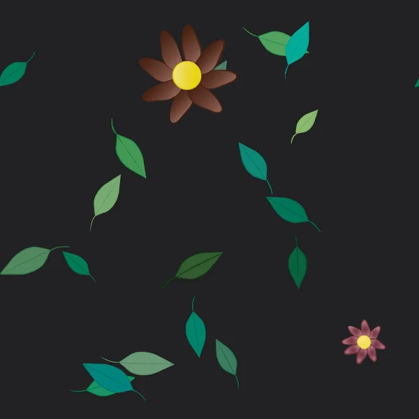 Composition Design Avec Fleurs Simples Feuilles Vertes Illustration Vectorielle — Image vectorielle