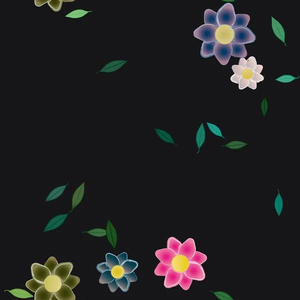 Composition Design Avec Fleurs Simples Feuilles Vertes Illustration Vectorielle — Image vectorielle