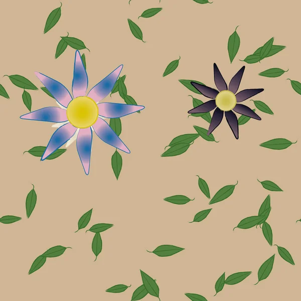 Illustration Vectorielle Pétales Fleurs Été Avec Feuilles Fond Botanique — Image vectorielle