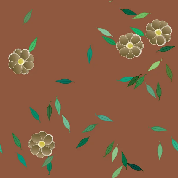 Composición Diseño Con Flores Simples Hojas Verdes Ilustración Vectorial — Vector de stock