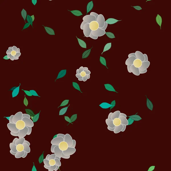 Composición Diseño Con Flores Simples Hojas Verdes Ilustración Vectorial — Vector de stock