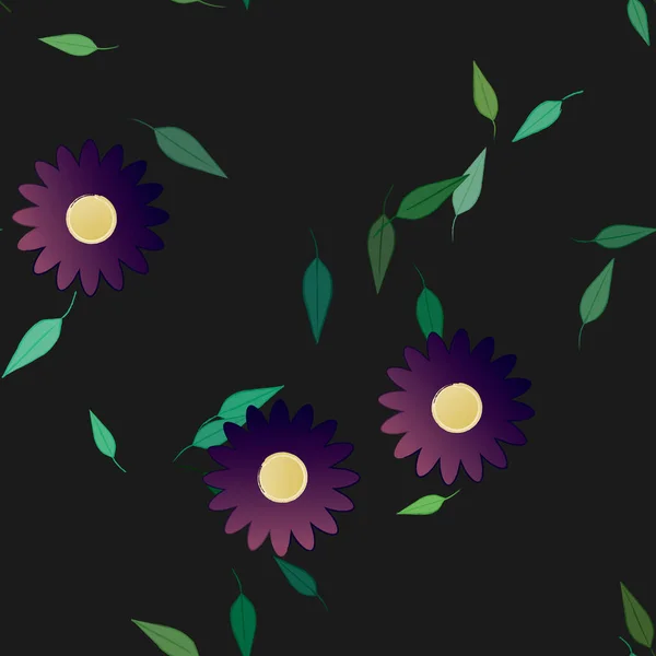 Illustration Vectorielle Pétales Fleurs Été Avec Feuilles Fond Botanique — Image vectorielle