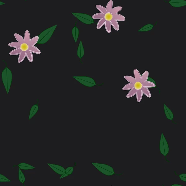 Composición Diseño Con Flores Simples Hojas Verdes Ilustración Vectorial — Vector de stock