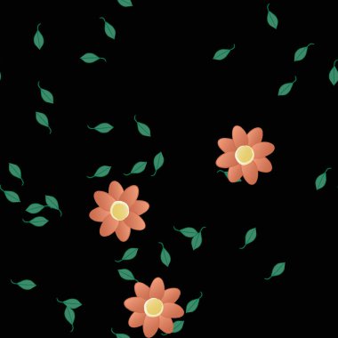 Basit çiçek ve yeşil yapraklı tasarım kompozisyonu, vektör illüstrasyonu