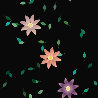 Basit çiçek ve yeşil yapraklı tasarım kompozisyonu, vektör illüstrasyonu