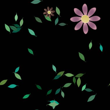 Basit çiçek ve yeşil yapraklı tasarım kompozisyonu, vektör illüstrasyonu