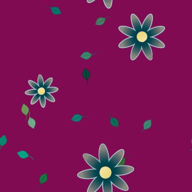 Basit çiçek ve yeşil yapraklı tasarım kompozisyonu, vektör illüstrasyonu