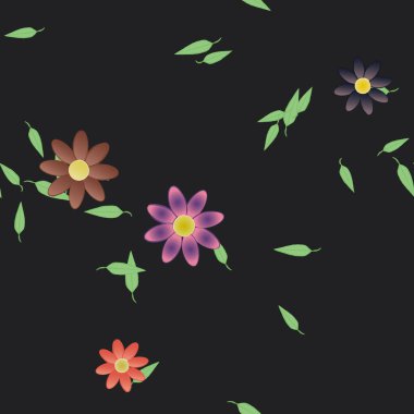 Basit çiçek ve yeşil yapraklı tasarım kompozisyonu, vektör illüstrasyonu