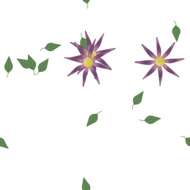 Basit çiçek ve yeşil yapraklı tasarım kompozisyonu, vektör illüstrasyonu