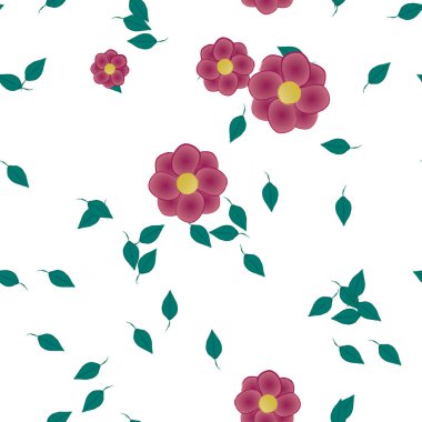 Basit çiçek ve yeşil yapraklı tasarım kompozisyonu, vektör illüstrasyonu