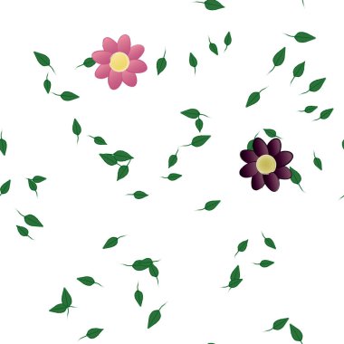 Basit çiçek ve yeşil yapraklı tasarım kompozisyonu, vektör illüstrasyonu