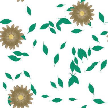 Basit çiçek ve yeşil yapraklı tasarım kompozisyonu, vektör illüstrasyonu