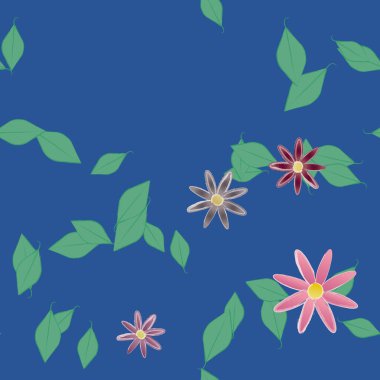 Basit çiçek ve yeşil yapraklı tasarım kompozisyonu, vektör illüstrasyonu