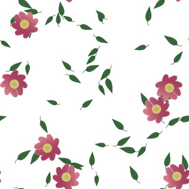 Basit çiçek ve yeşil yapraklı tasarım kompozisyonu, vektör illüstrasyonu