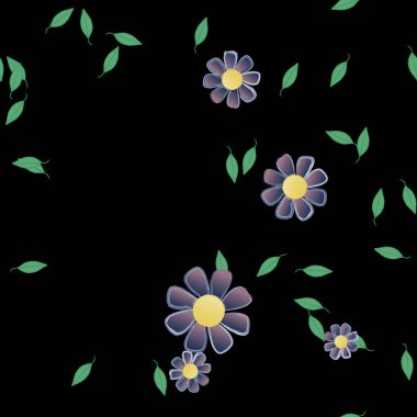 Basit çiçek ve yeşil yapraklı tasarım kompozisyonu, vektör illüstrasyonu