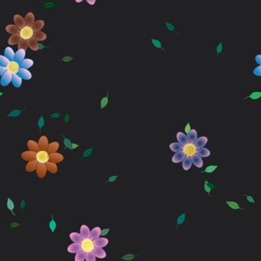 Basit çiçek ve yeşil yapraklı tasarım kompozisyonu, vektör illüstrasyonu