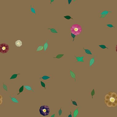 Basit çiçek ve yeşil yapraklı tasarım kompozisyonu, vektör illüstrasyonu