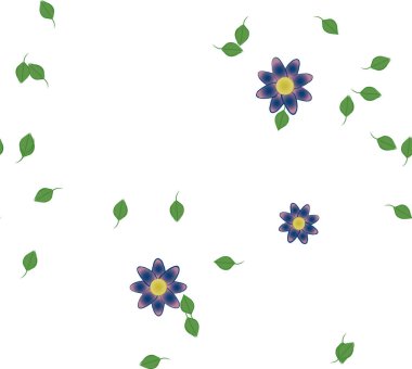 Basit çiçek ve yeşil yapraklı tasarım kompozisyonu, vektör illüstrasyonu