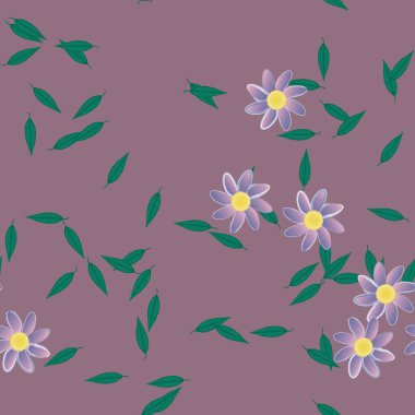 Basit çiçek ve yeşil yapraklı tasarım kompozisyonu, vektör illüstrasyonu