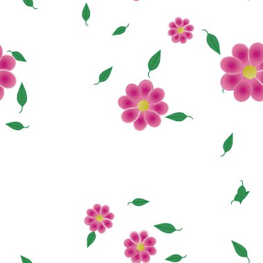 Basit çiçek ve yeşil yapraklı tasarım kompozisyonu, vektör illüstrasyonu