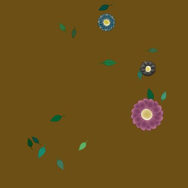 Basit çiçek ve yeşil yapraklı tasarım kompozisyonu, vektör illüstrasyonu