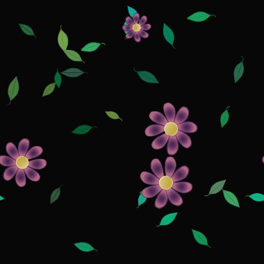 Basit çiçek ve yeşil yapraklı tasarım kompozisyonu, vektör illüstrasyonu