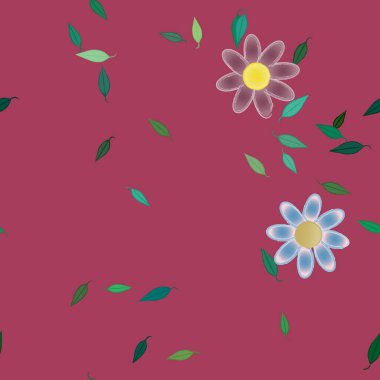 Basit çiçek ve yeşil yapraklı tasarım kompozisyonu, vektör illüstrasyonu