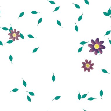 Basit çiçek ve yeşil yapraklı tasarım kompozisyonu, vektör illüstrasyonu