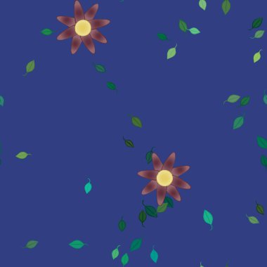 Basit çiçek ve yeşil yapraklı tasarım kompozisyonu, vektör illüstrasyonu