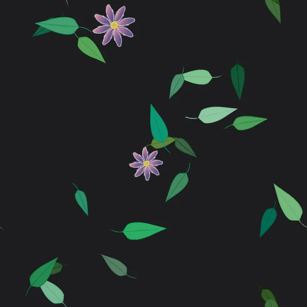 Composition Design Avec Fleurs Simples Feuilles Vertes Illustration Vectorielle — Image vectorielle