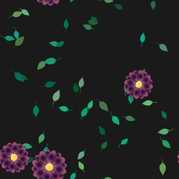 Composición Diseño Con Flores Simples Hojas Verdes Ilustración Vectorial — Vector de stock