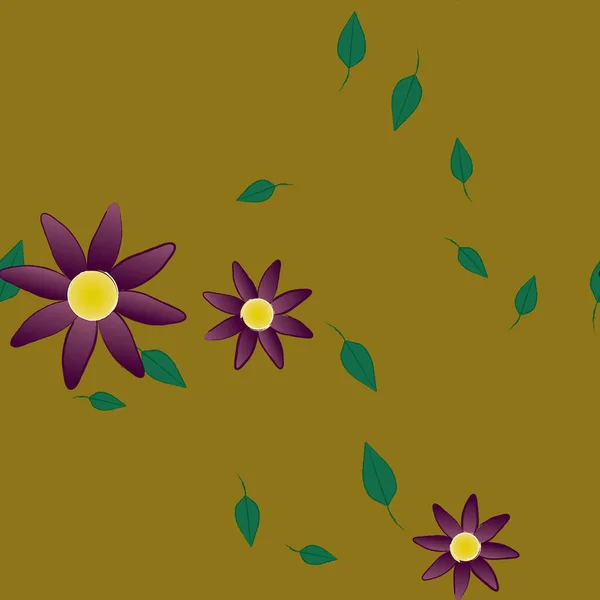 Composición Diseño Con Flores Simples Hojas Verdes Ilustración Vectorial — Vector de stock