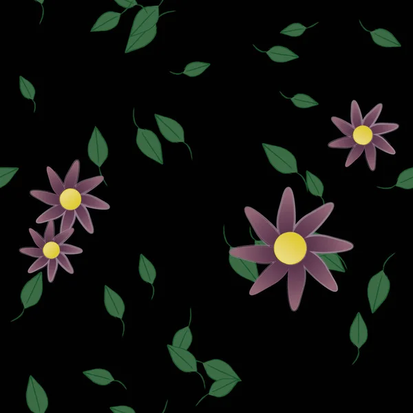 Composição Design Com Flores Simples Folhas Verdes Ilustração Vetorial — Vetor de Stock